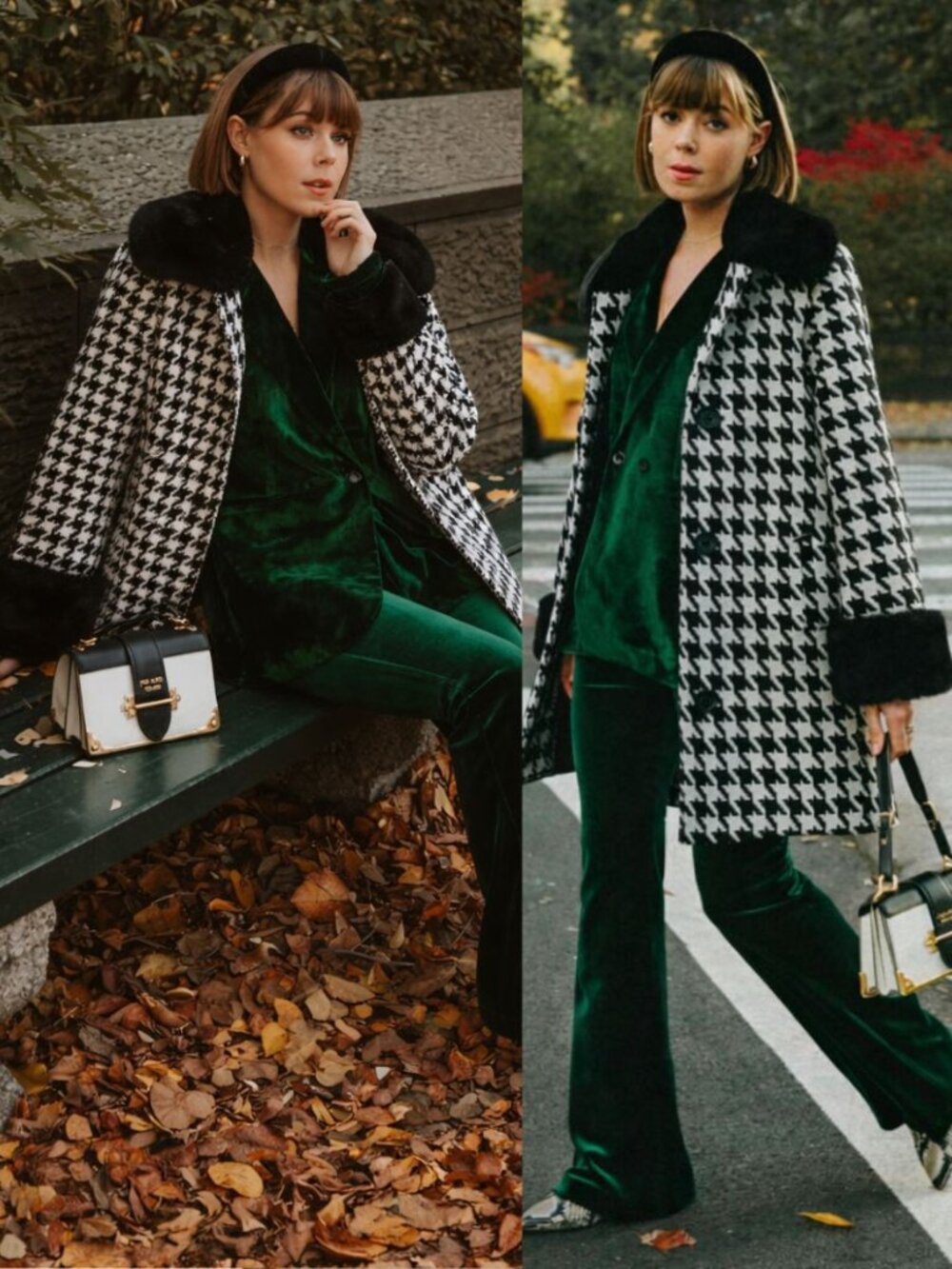 Reformation Lucille‎ Coat Houndstooth Faux Fur Black White Size XS